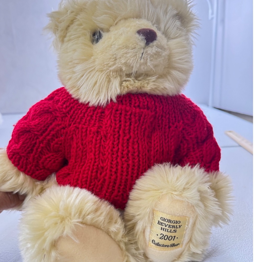 Giorgio Beverly Hills 2001 Collector Bear Red Cable Knit Sweater Teddy Plush Toy